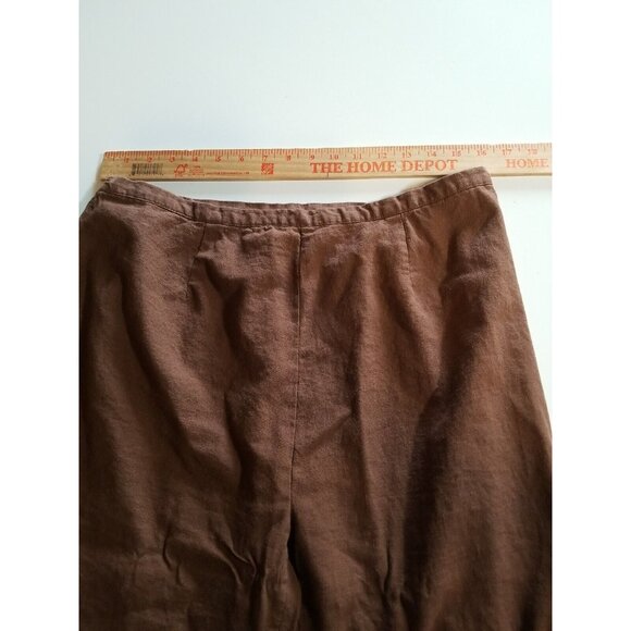AKC Womens XL Top Capri Pants Suit Set Linen Blend Embroidered Cut Work Brown - Picture 5 of 13